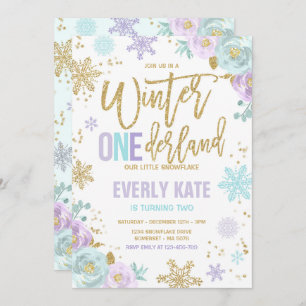 Winter ONEderland Birthday Gold Paarse Snowflake Kaart