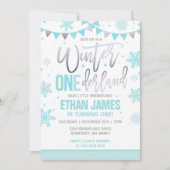 Winter ONEderland Birthday Invitation Blue & Blauw Kaart (Voorkant)