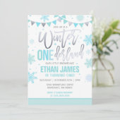 Winter ONEderland Birthday Invitation Blue & Blauw Kaart (Staand voorkant)