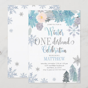 Winter ONEderland Birthday Invitation Blue Boy Kaart