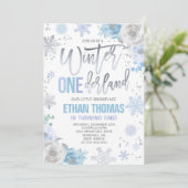 Winter ONEderland Birthday Invitation Blue Silver Kaart (Staand voorkant)