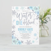 Winter ONEderland Birthday Invitation Blue Silver Kaart (Staand voorkant)