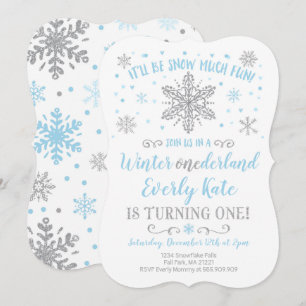 Winter ONEderland Birthday Invitation Blue Silver Kaart