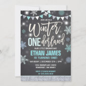 Winter ONEderland Birthday Invitation Blue & White Kaart (Voorkant)