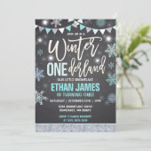 Winter ONEderland Birthday Invitation Blue & White Kaart (Staand voorkant)