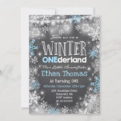 Winter ONEderland Birthday Invitation Blue White Kaart (Voorkant)