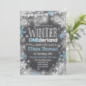 Winter ONEderland Birthday Invitation Blue White Kaart (Staand voorkant)