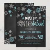 Winter ONEderland Birthday Invitation - Boy - BLK Kaart (Voorkant / Achterkant)