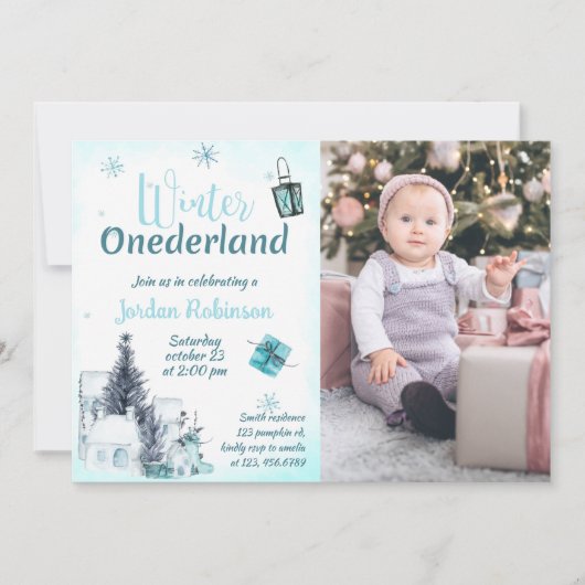 Winter Onederland Birthday Invitation Boy Kaart (Voorkant)