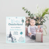 Winter Onederland Birthday Invitation Boy Kaart (Staand voorkant)