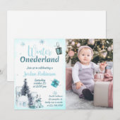 Winter Onederland Birthday Invitation Boy Kaart (Voorkant / Achterkant)
