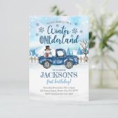 Winter Onederland Birthday Invitation, jongen Kaart (Staand voorkant)
