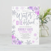 Winter ONEderland Birthday Invitation Lila Silver Kaart (Staand voorkant)