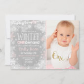 Winter ONEderland Birthday Invitation Pink White Kaart (Voorkant)