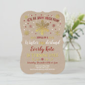 Winter ONEderland Birthday Invitation Red & Gold Kaart (Staand voorkant)