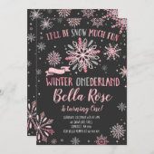 Winter ONEderland Birthday Invitation roze Silver Kaart (Voorkant / Achterkant)