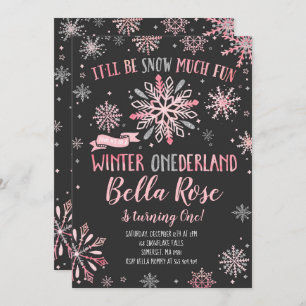 Winter ONEderland Birthday Invitation roze Silver Kaart