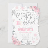 Winter ONEderland Birthday Invitation roze Silver Kaart (Voorkant)