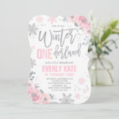 Winter ONEderland Birthday Invitation roze Silver Kaart (Staand voorkant)