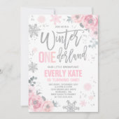 Winter ONEderland Birthday Invitation roze Silver Kaart (Voorkant)