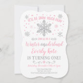 Winter ONEderland Birthday Invitation roze Silver Kaart (Voorkant)