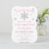 Winter ONEderland Birthday Invitation roze Silver Kaart (Staand voorkant)