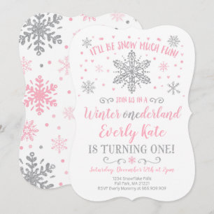 Winter ONEderland Birthday Invitation roze Silver Kaart