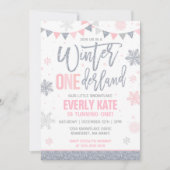 Winter ONEderland Birthday Invitation roze Silver Kaart (Voorkant)