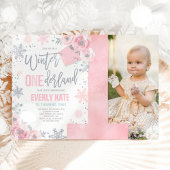 Winter ONEderland Birthday Invitation roze Silver Kaart