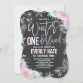 Winter ONEderland Birthday Invitation roze Silver Kaart (Voorkant)