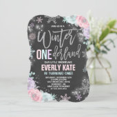 Winter ONEderland Birthday Invitation roze Silver Kaart (Staand voorkant)