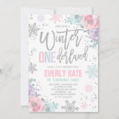 Winter ONEderland Birthday Invitation roze Silver Kaart (Voorkant)