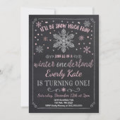 Winter ONEderland Birthday Invitation roze Silver Kaart (Voorkant)
