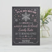 Winter ONEderland Birthday Invitation roze Silver Kaart (Staand voorkant)