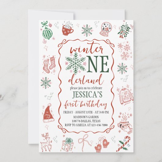 Winter ONEderland Birthday Invite Kaart (Voorkant)