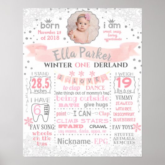 Winter Onederland Birthday Party sign poster (Voorkant)