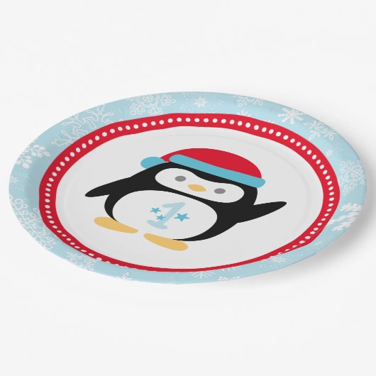 Winter ONEderland Birthday Penguin Papieren Bordje (Gekanteld)
