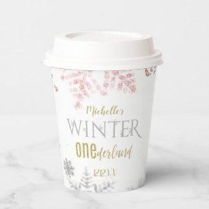 Winter Onederland Birthday Pink Gold Snowflake Papieren Bekers