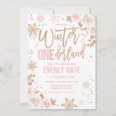 Winter ONEderland Birthday Roos Gold en roze Kaart (Voorkant)