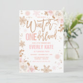 Winter ONEderland Birthday Roos Gold en roze Kaart (Staand voorkant)