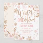 Winter ONEderland Birthday Roos Gold en roze Kaart (Voorkant / Achterkant)