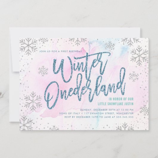 Winter ONEderland Birthday Silver Blue Glitter Kaart (Voorkant)