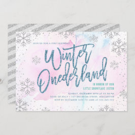 Winter ONEderland Birthday Silver Blue Glitter Kaart