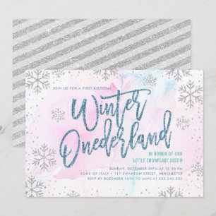 Winter ONEderland Birthday Silver Blue Glitter Kaart