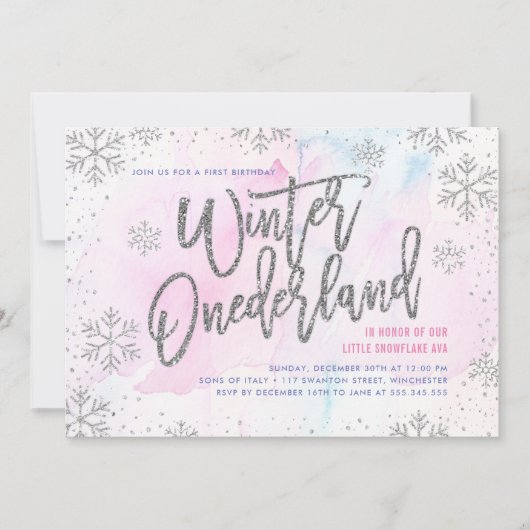 Winter ONEderland Birthday Silver Glitter Kaart (Voorkant)