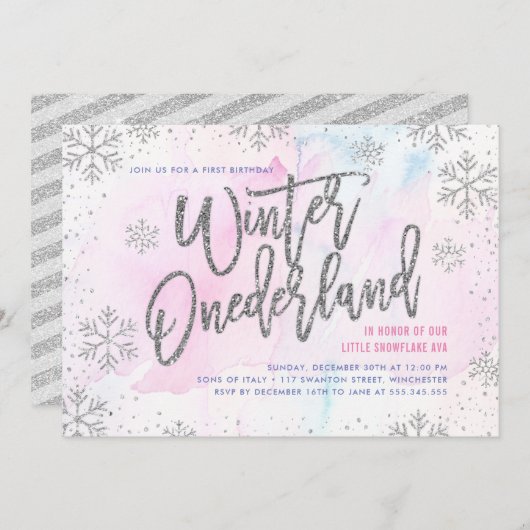 Winter ONEderland Birthday Silver Glitter Kaart (Voorkant / Achterkant)