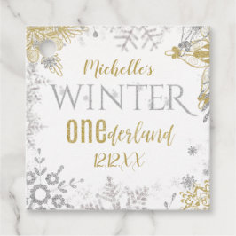 Winter Onederland Birthday Silver Gold Snowflake Bedankjes Labels