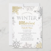 Winter Onederland Birthday Silver Gold Snowflake I Kaart (Voorkant)