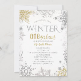Winter Onederland Birthday Silver Gold Snowflake I Kaart