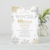 Winter Onederland Birthday Silver Gold Snowflake I Kaart (Staand voorkant)